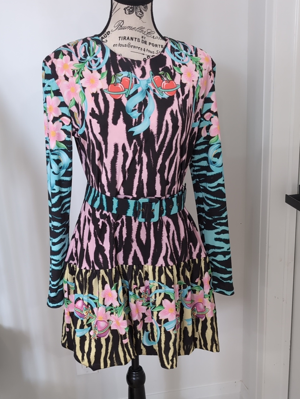 DESIGUAL x MARIA ESCOTÉ | Women's Vibrant Zebra Print Belted Mini Dress